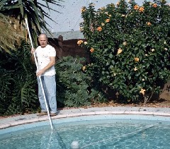 S0044 Frank Bale cleaning his pool Los Angeles CA